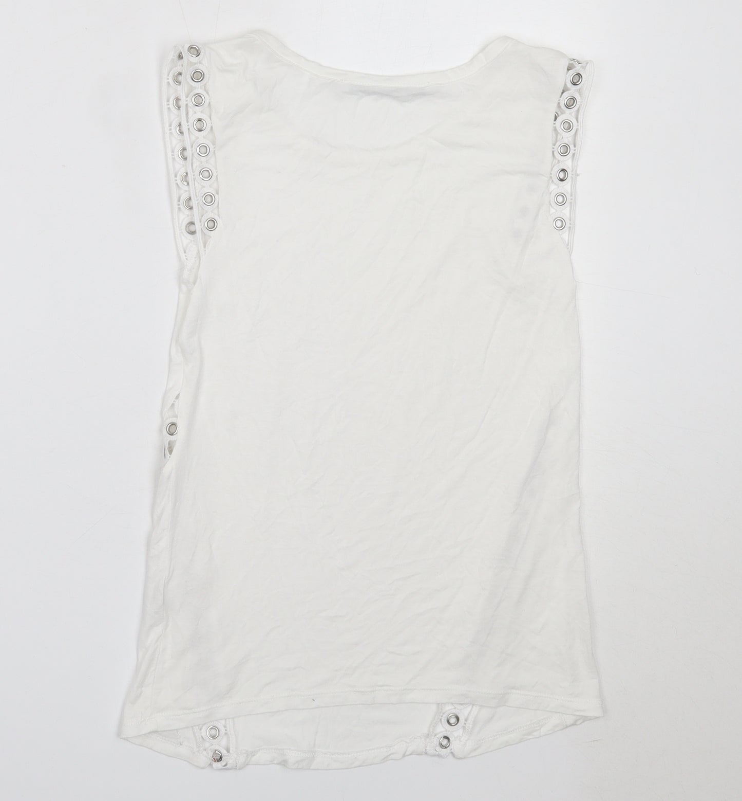 GUESS Womens White  Viscose Basic Tank Size XS Round Neck
