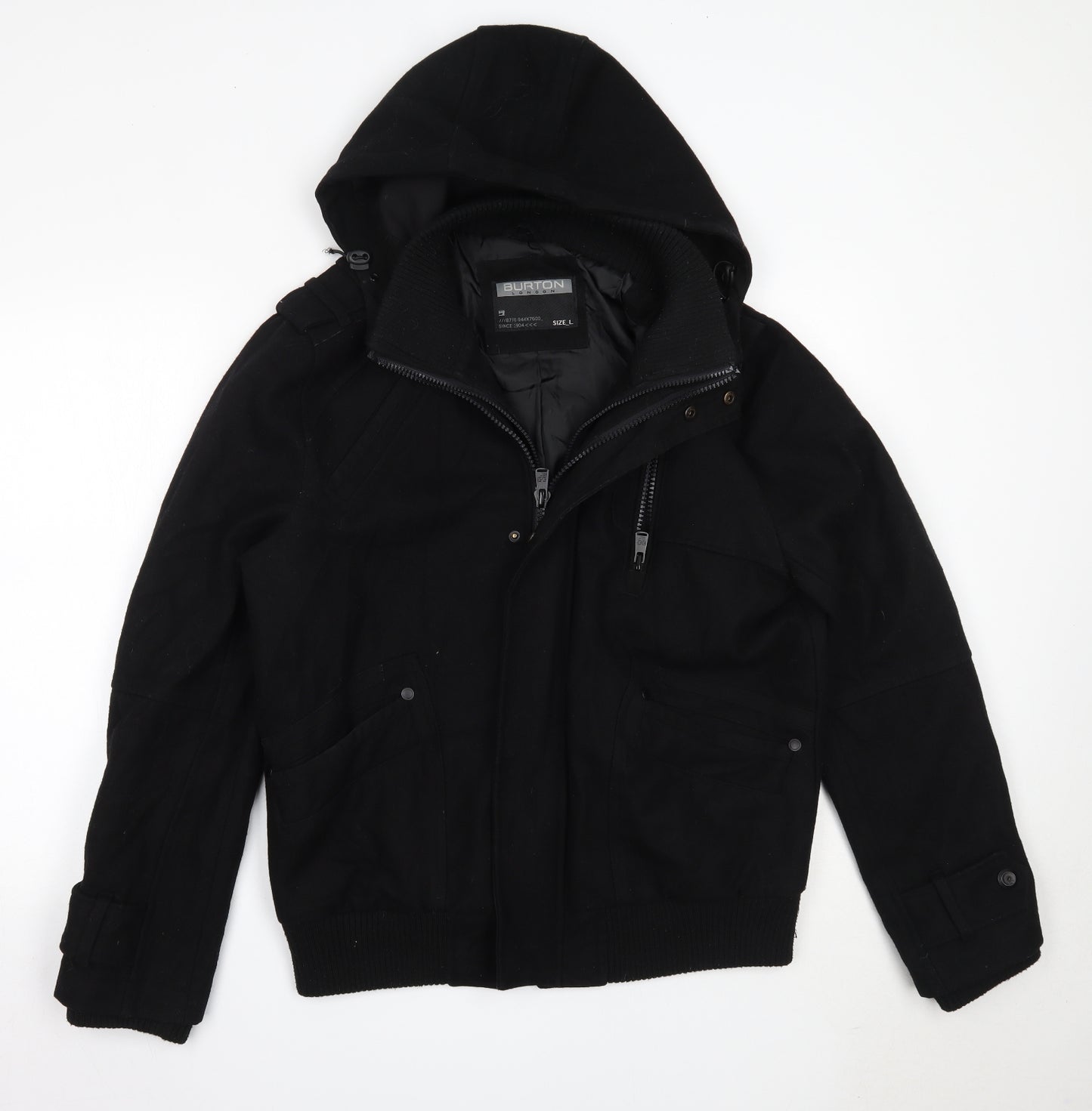 Burton Mens Black   Overcoat Coat Size L