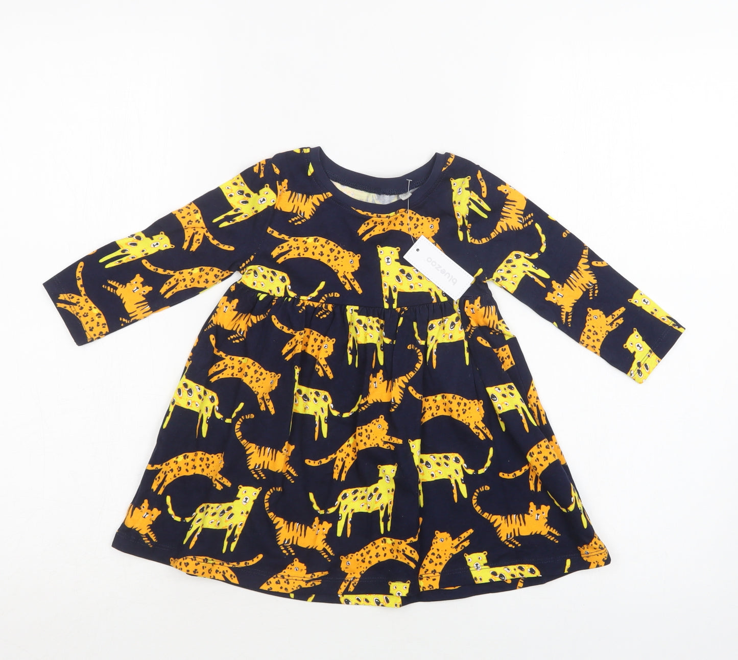 Debenhams Baby Blue Geometric Cotton A-Line  Size 9-12 Months  Crew Neck  - Wild Cat Print