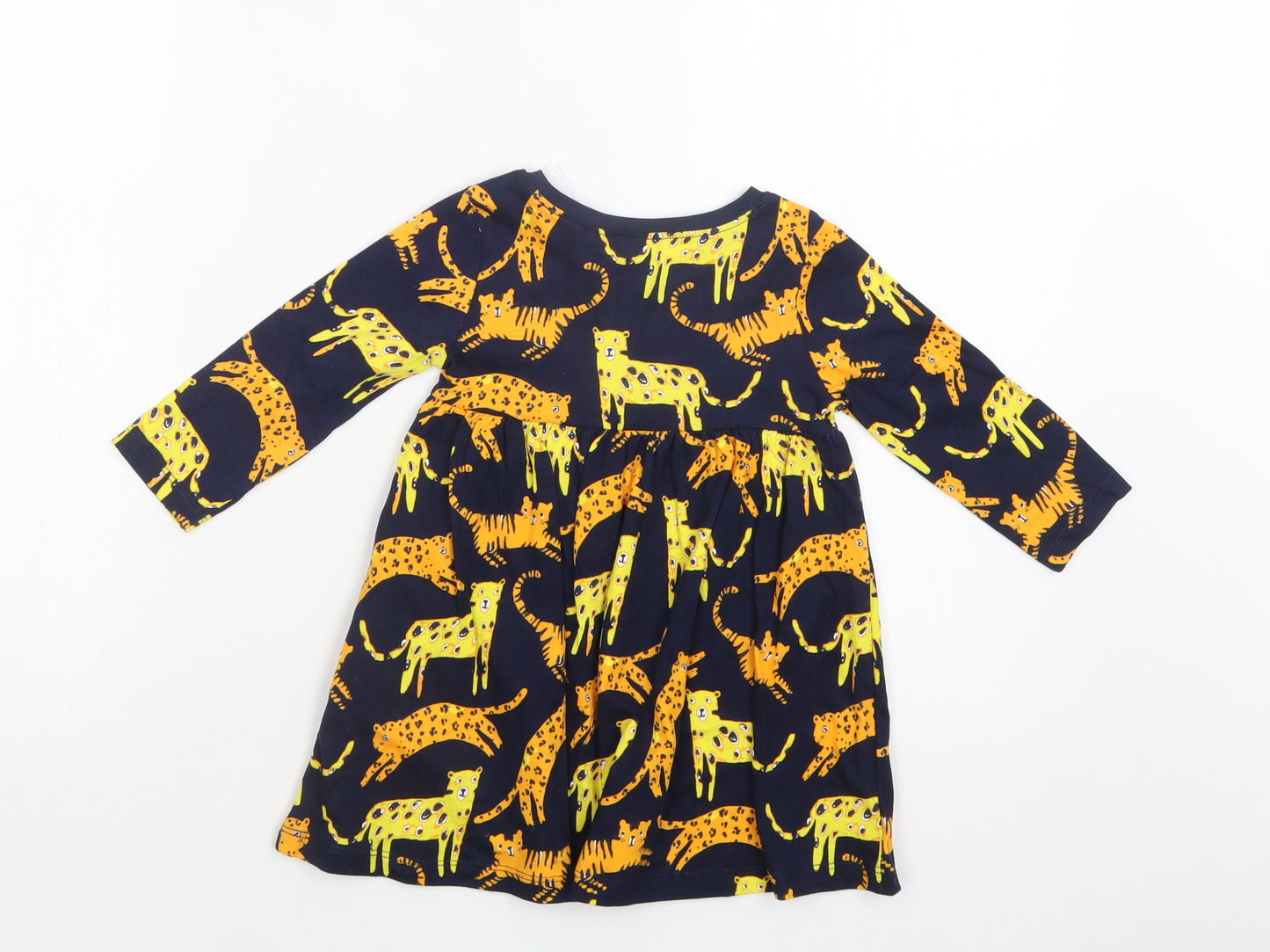 Debenhams Baby Blue Geometric Cotton A-Line  Size 9-12 Months  Crew Neck  - Wild Cat Print