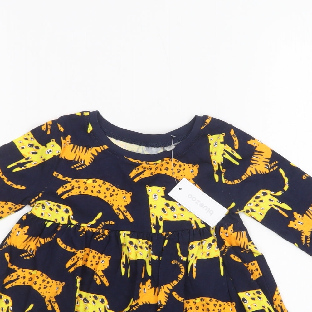 Debenhams Baby Blue Geometric Cotton A-Line  Size 9-12 Months  Crew Neck  - Wild Cat Print