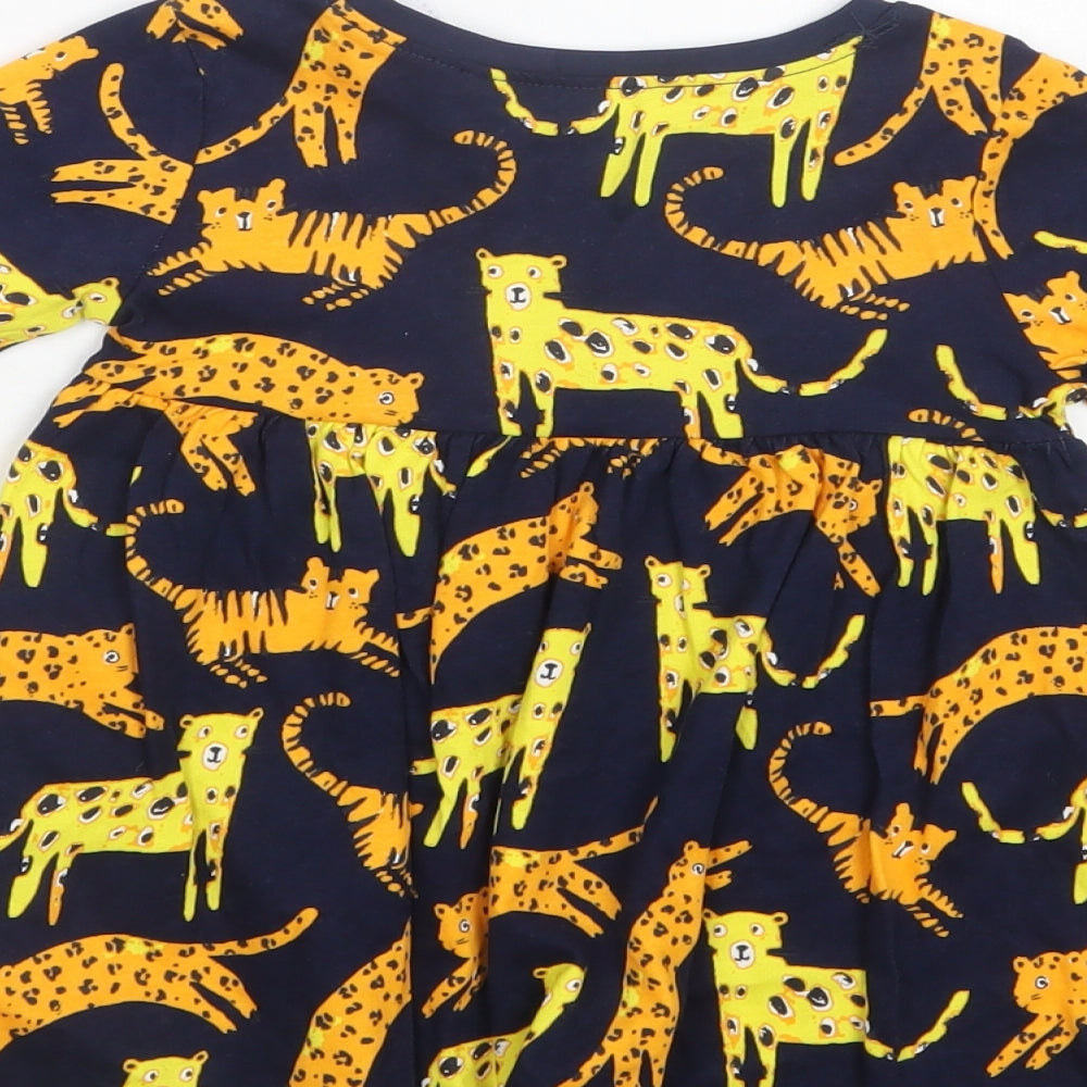 Debenhams Baby Blue Geometric Cotton A-Line  Size 9-12 Months  Crew Neck  - Wild Cat Print