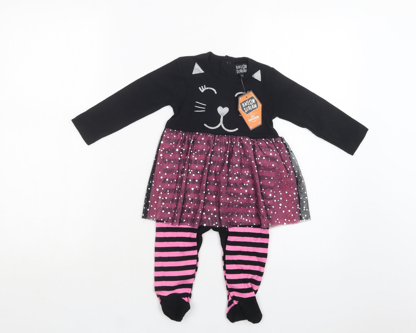 Hallow Scream Baby Black Striped Cotton Catsuit One-Piece Size 9-12 Months  Snap - Fancy Dress