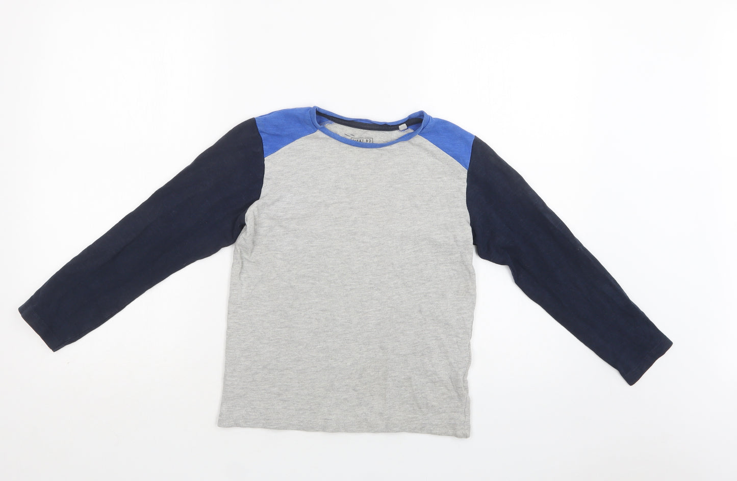 NEXT Boys Grey Colourblock Cotton Basic T-Shirt Size 8 Years Crew Neck