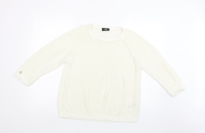 Wallis Womens White Crew Neck  Acrylic Pullover Jumper Size L