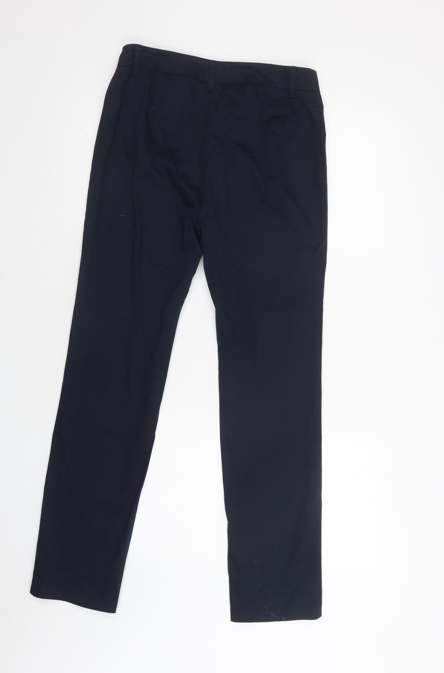 M&S Womens Blue  Cotton Dress Pants Trousers Size 10 L32 in Regular Hook & Loop