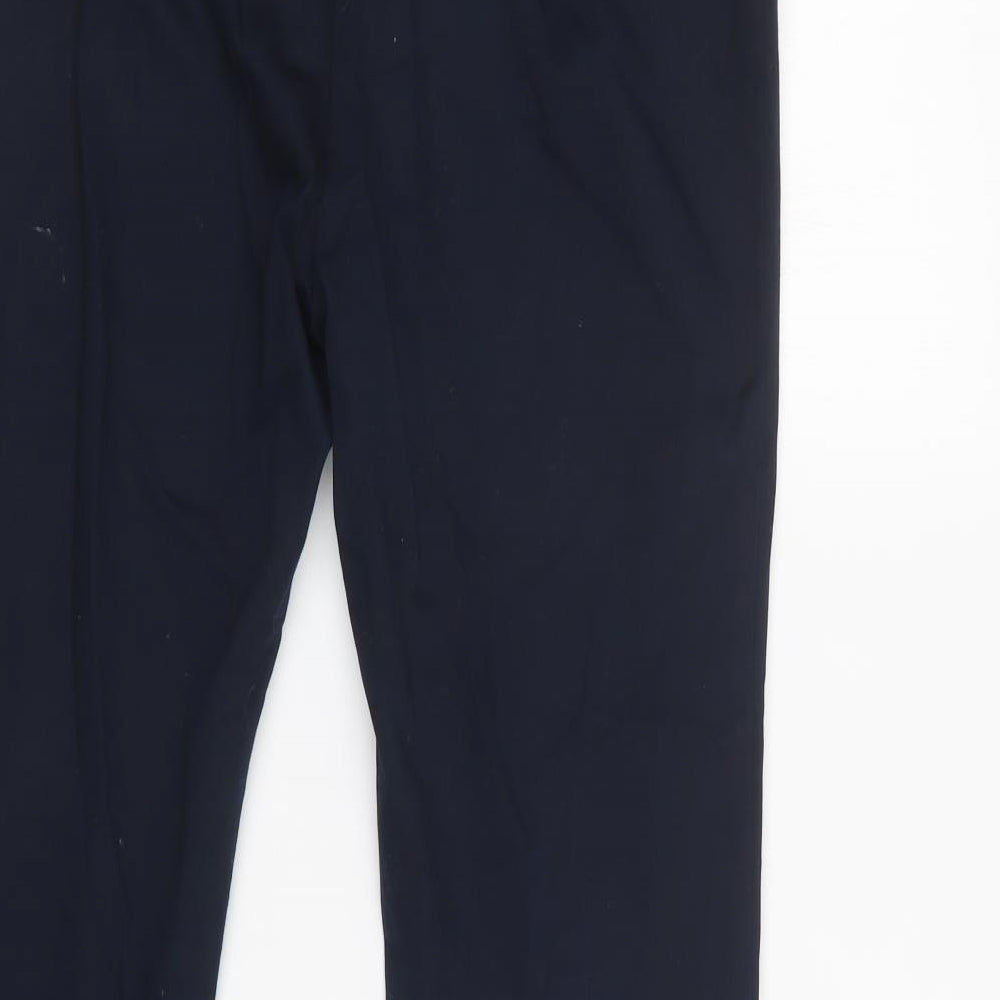 M&S Womens Blue  Cotton Dress Pants Trousers Size 10 L32 in Regular Hook & Loop