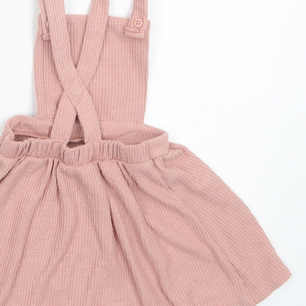 George Baby Pink  Polyester Pinafore/Dungaree Dress  Size 12-18 Months  Square Neck Button
