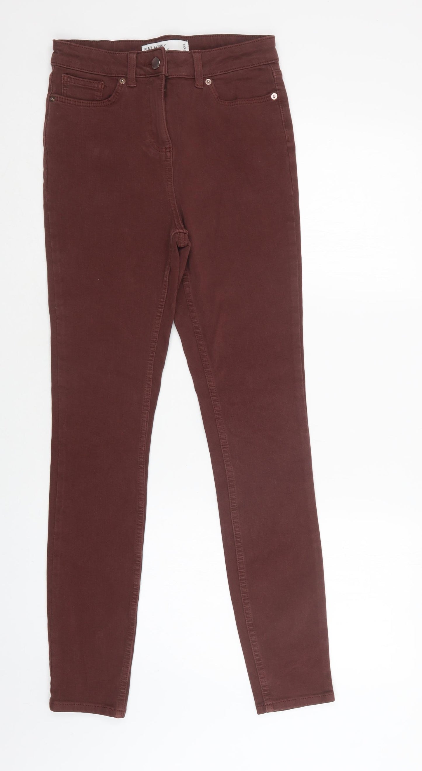 NEXT Womens Brown  Cotton Skinny Jeans Size 8 L30 in Regular Button