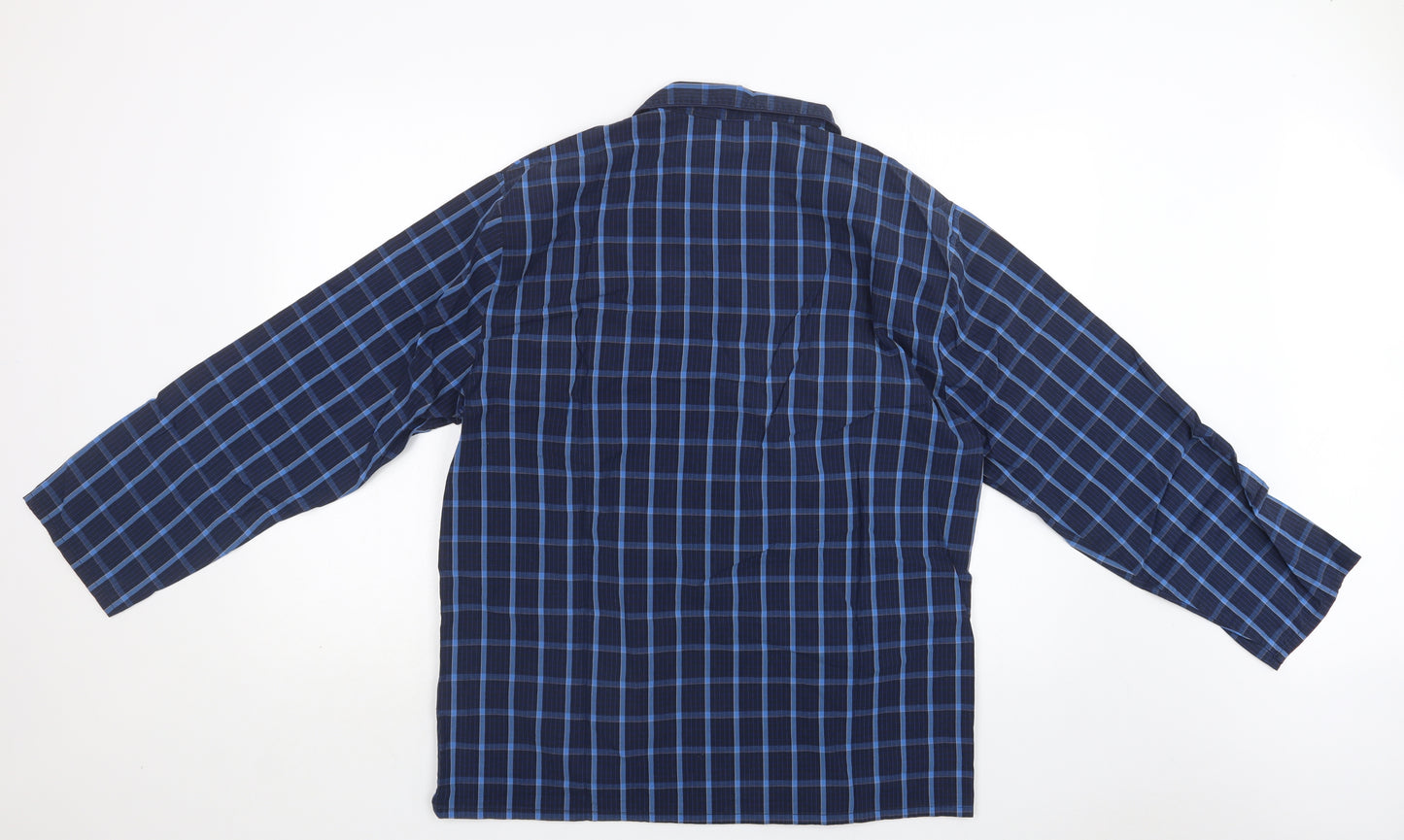 M&S Mens Blue Check Cotton  Pyjama Top Size M  Button