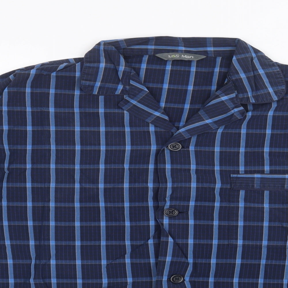 M&S Mens Blue Check Cotton  Pyjama Top Size M  Button