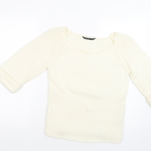 Miso Womens Ivory Square Neck  Acrylic Pullover Jumper Size 8