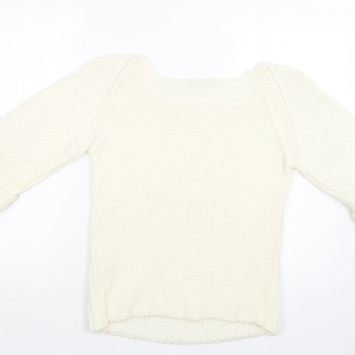 Miso Womens Ivory Square Neck  Acrylic Pullover Jumper Size 8