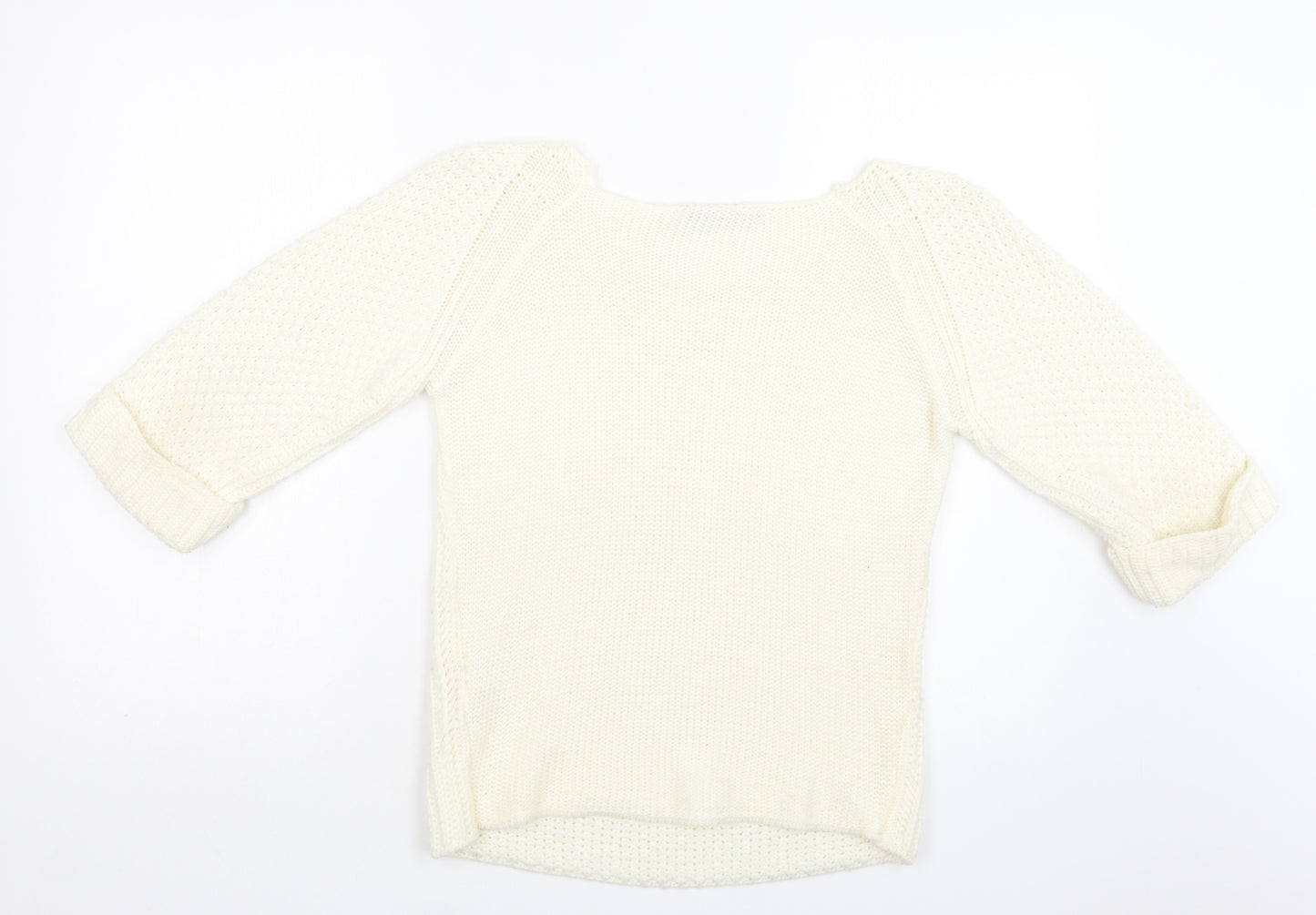 Miso Womens Ivory Square Neck  Acrylic Pullover Jumper Size 8