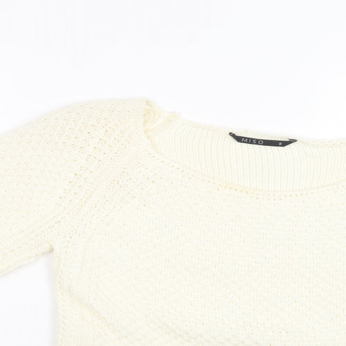 Miso Womens Ivory Square Neck  Acrylic Pullover Jumper Size 8