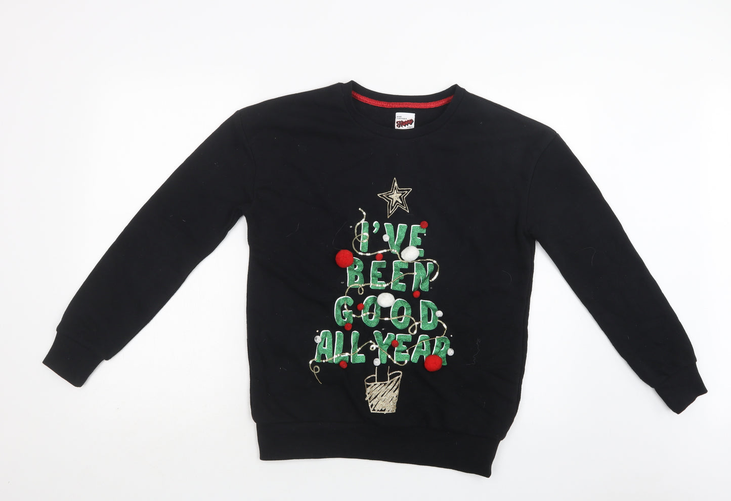 George Mens Black  Polyester Pullover Sweatshirt Size S   - Christmas