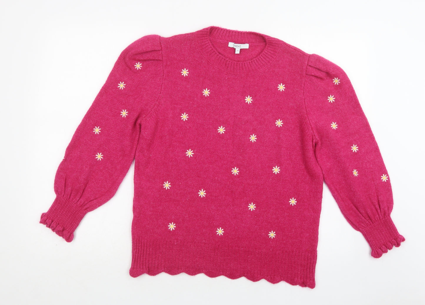 NEXT Womens Pink Crew Neck Floral Acrylic Pullover Jumper Size 14