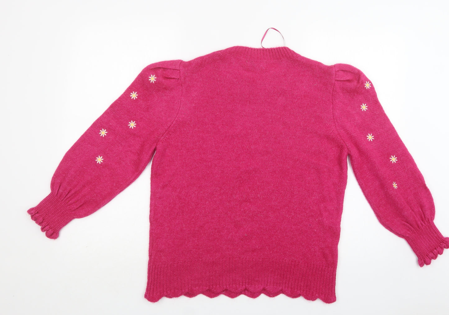 NEXT Womens Pink Crew Neck Floral Acrylic Pullover Jumper Size 14