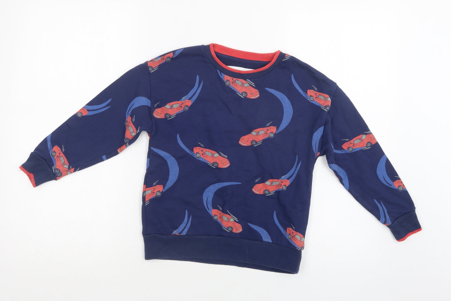 Mini Boden Boys Blue Geometric Cotton Pullover Sweatshirt Size 5-6 Years   - Car Print