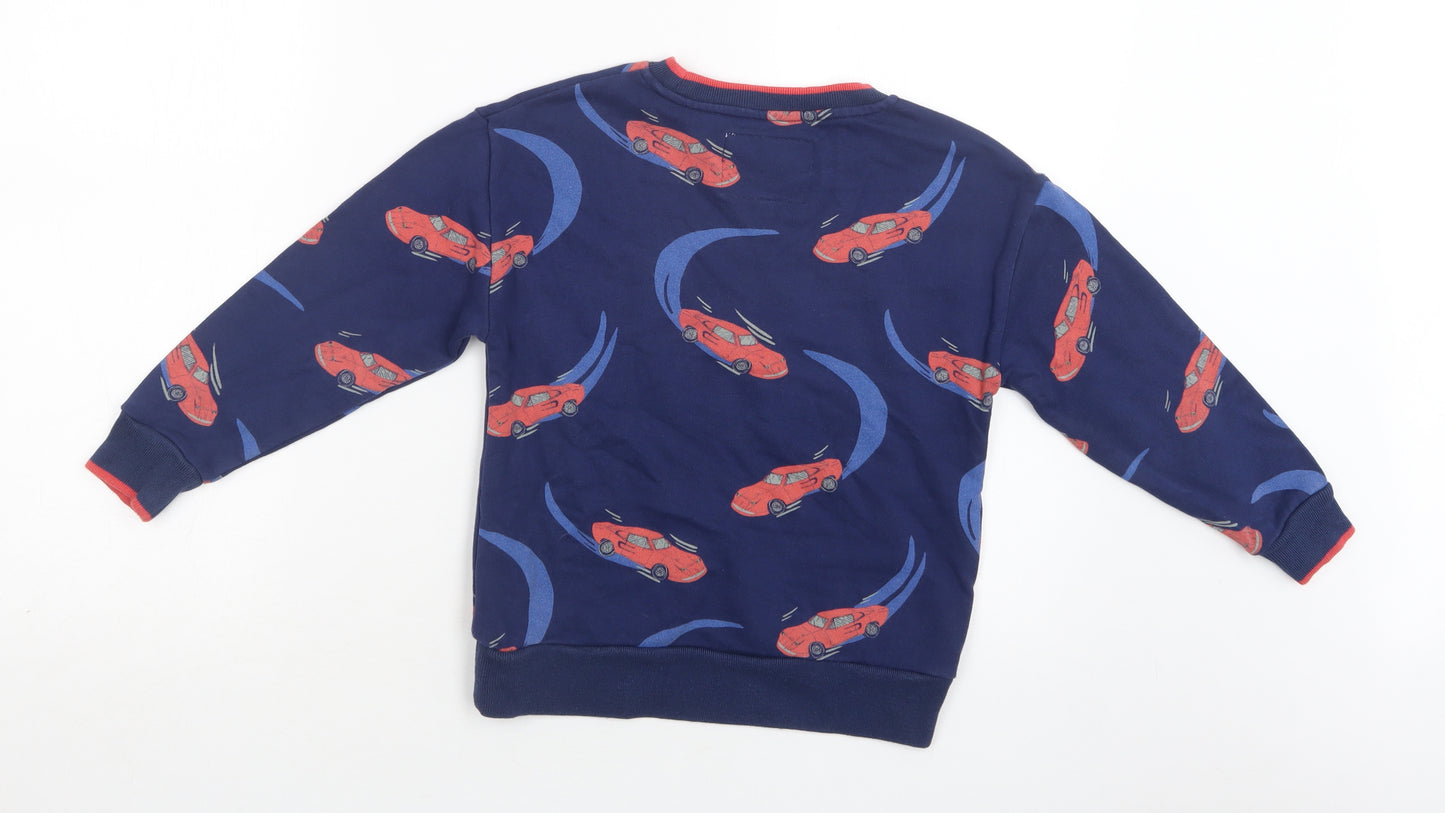 Mini Boden Boys Blue Geometric Cotton Pullover Sweatshirt Size 5-6 Years   - Car Print
