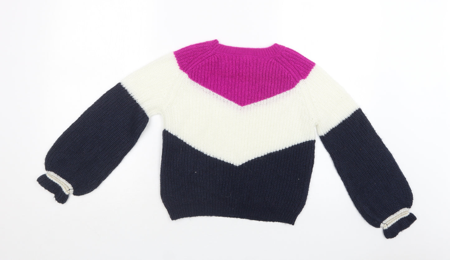 NEXT Girls Multicoloured Crew Neck Striped Acrylic Pullover Jumper Size 8 Years