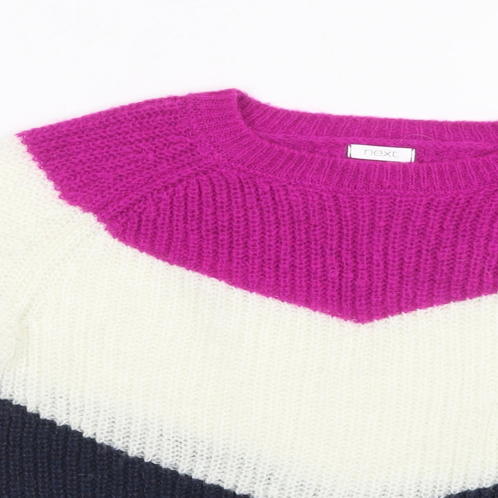 NEXT Girls Multicoloured Crew Neck Striped Acrylic Pullover Jumper Size 8 Years