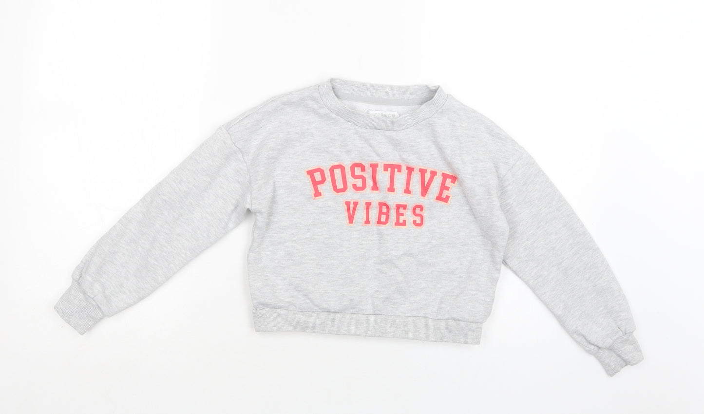 Jeff & Co Girls Grey  Cotton Pullover Sweatshirt Size 9-10 Years   - Positive Vibes