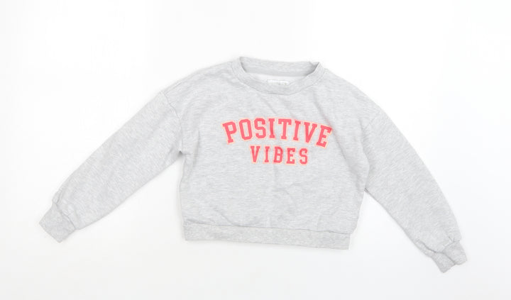 Jeff & Co Girls Grey  Cotton Pullover Sweatshirt Size 9-10 Years   - Positive Vibes