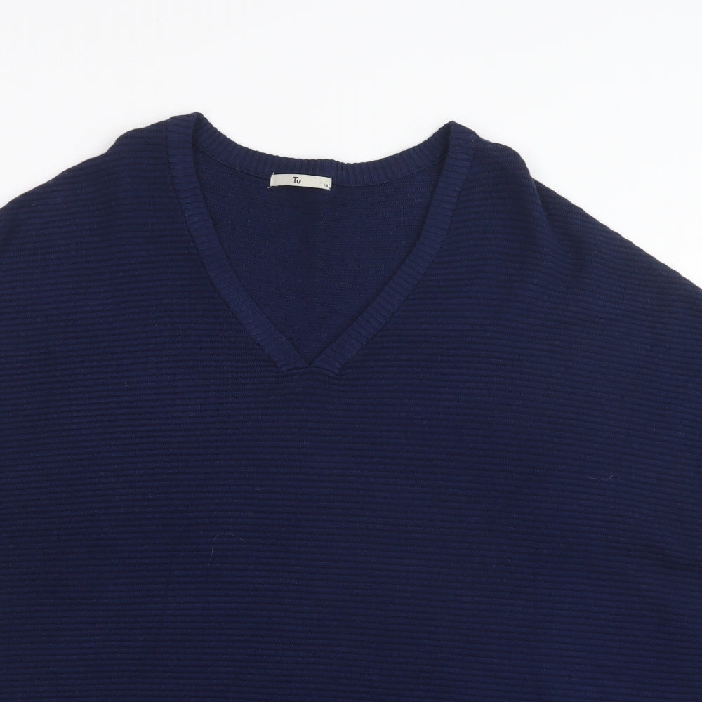 TU Womens Blue V-Neck  Viscose Pullover Jumper Size 14
