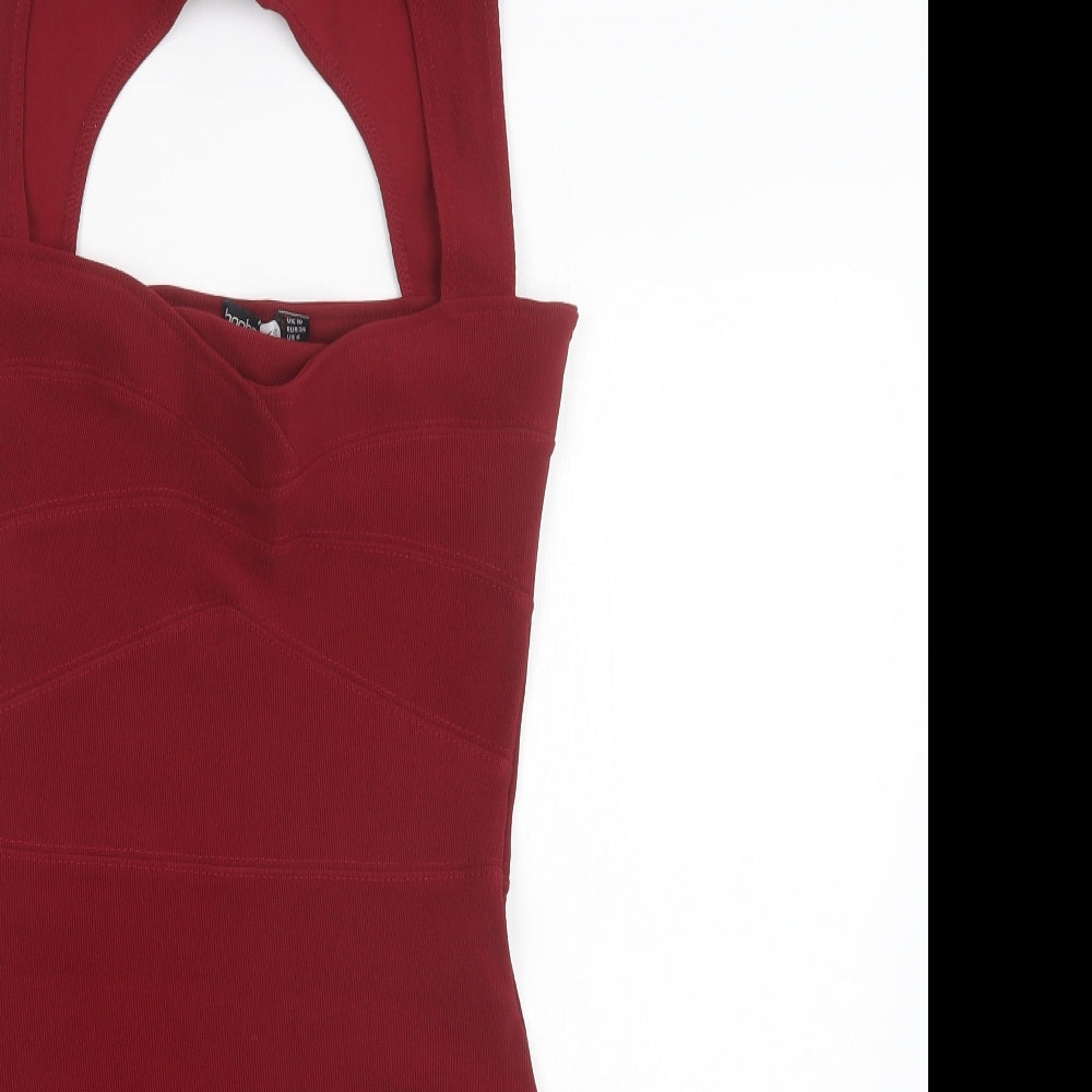 Boohoo Womens Red  Polyester Bodycon  Size 10  Halter