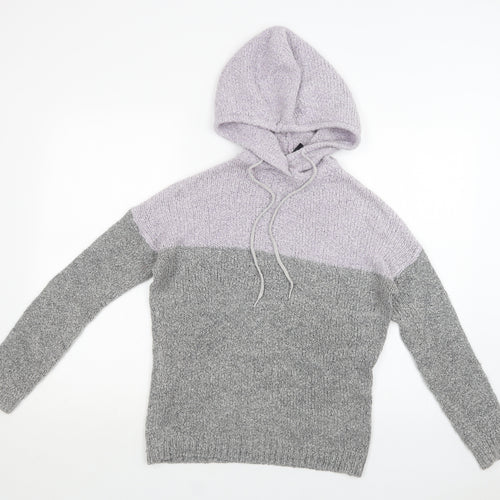 FA Sister Womens Grey Colourblock Polyacrylate Fibre Pullover Hoodie Size S