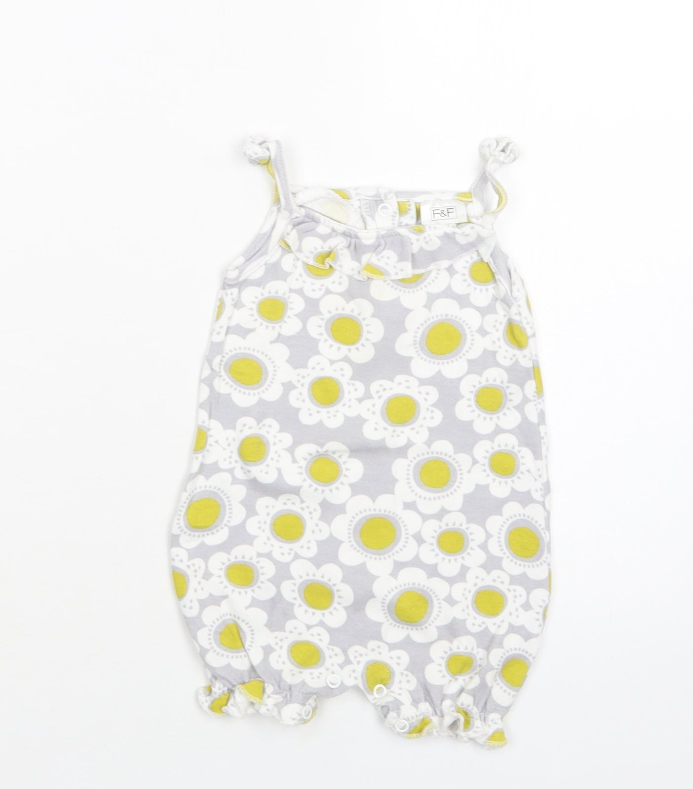 F&F Baby Grey Floral Cotton Romper One-Piece Size 3-6 Months  Snap