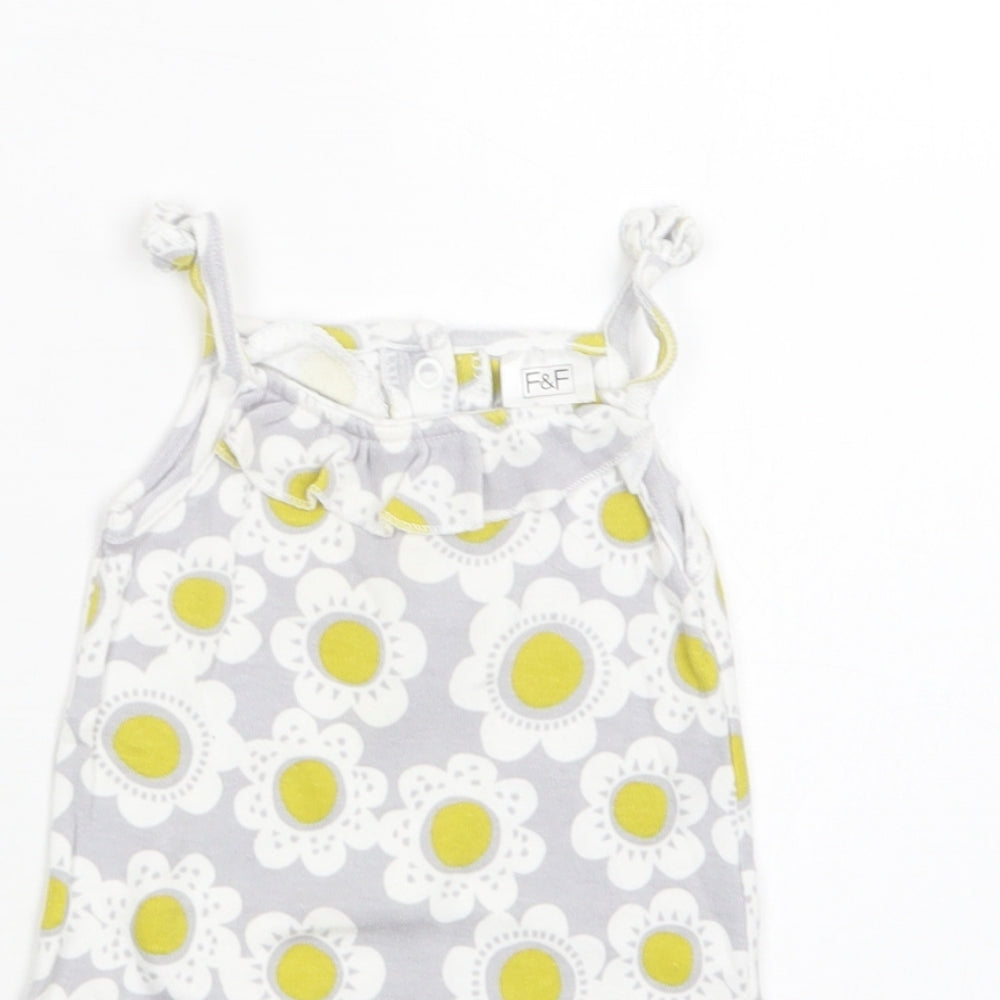 F&F Baby Grey Floral Cotton Romper One-Piece Size 3-6 Months  Snap