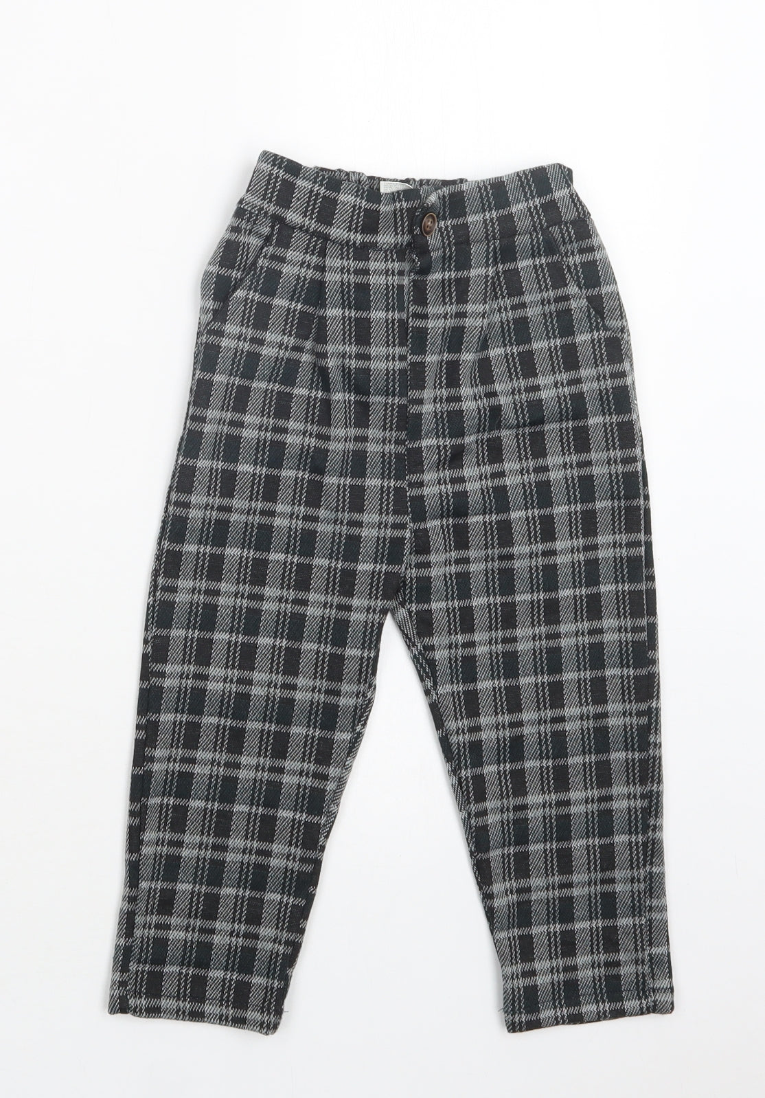Preworn Girls Grey Check Polyester Dress Pants Trousers Size 3-4 Years  Regular Button