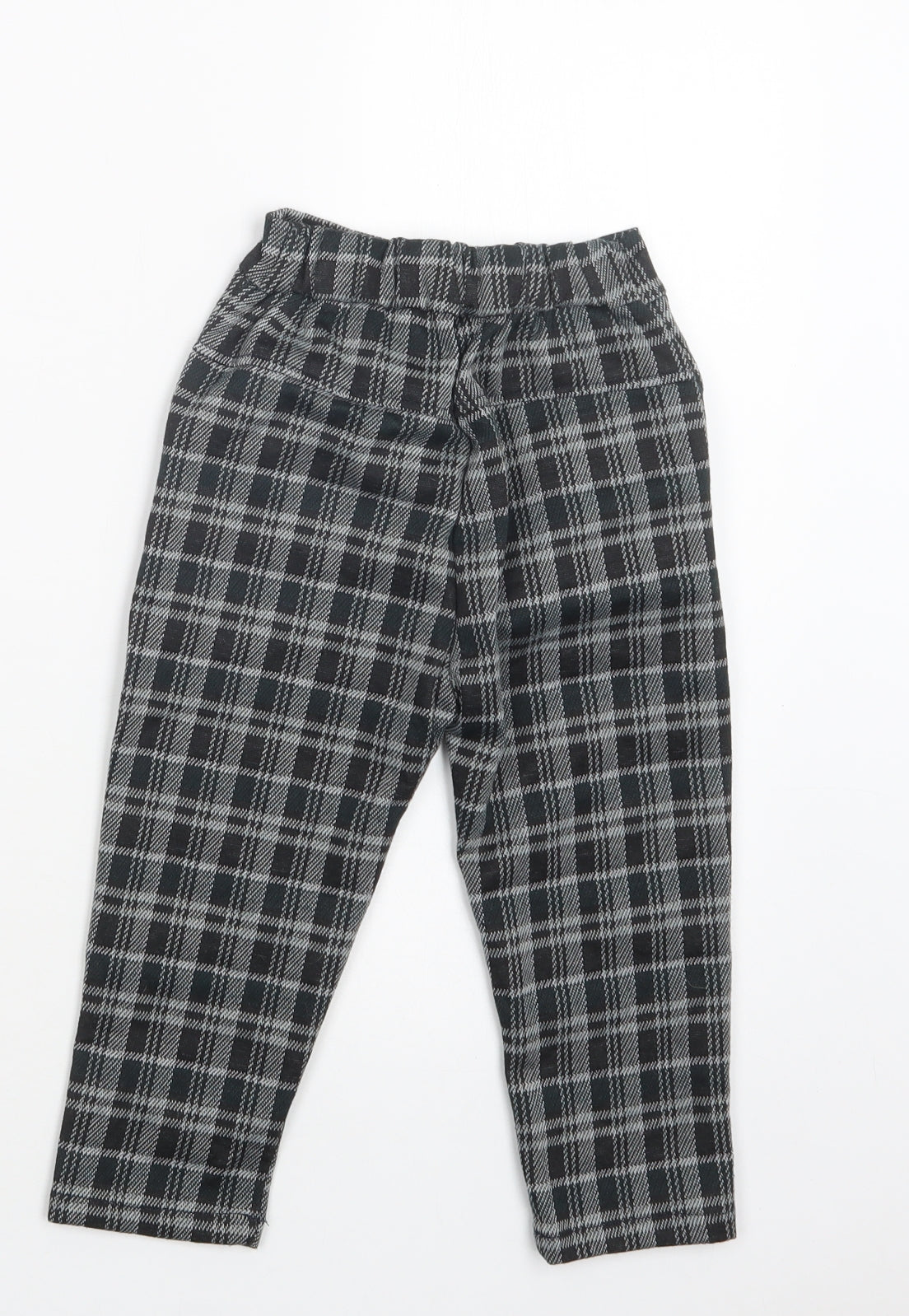 Preworn Girls Grey Check Polyester Dress Pants Trousers Size 3-4 Years  Regular Button