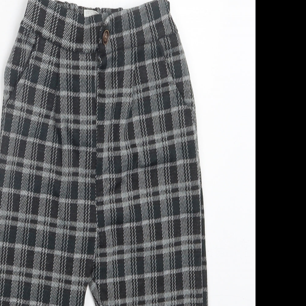 Preworn Girls Grey Check Polyester Dress Pants Trousers Size 3-4 Years  Regular Button