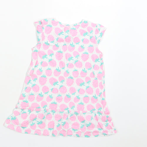 Smyk Baby White Floral Cotton A-Line  Size 12-18 Months  Crew Neck Snap - Strawberry Print