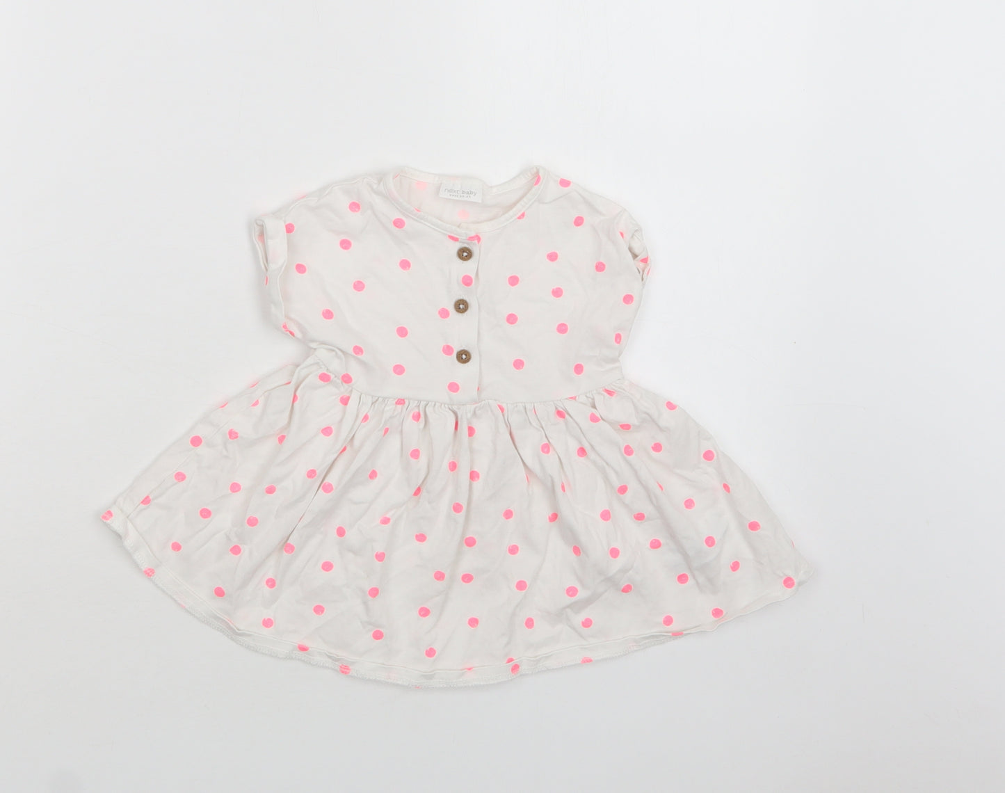 NEXT Baby White Polka Dot Cotton Fit & Flare  Size 3-6 Months  Crew Neck Button