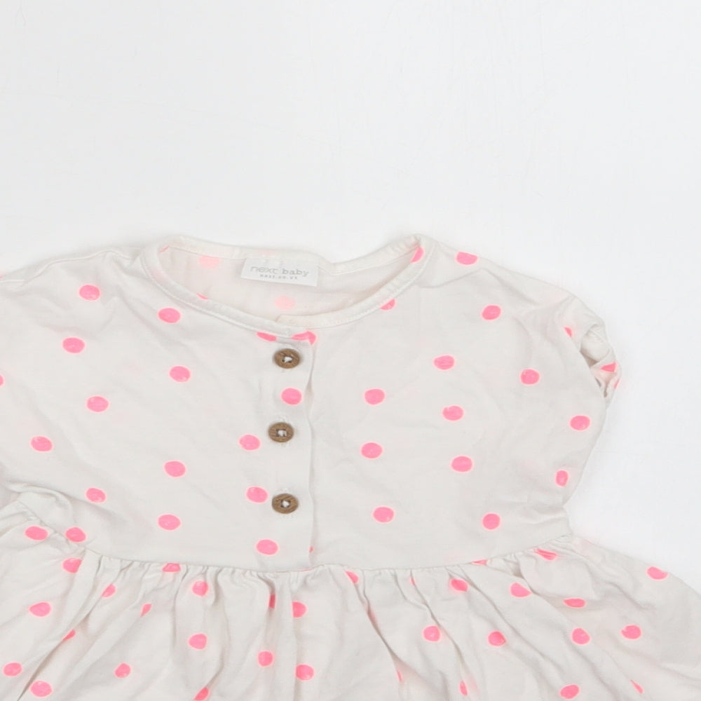 NEXT Baby White Polka Dot Cotton Fit & Flare  Size 3-6 Months  Crew Neck Button