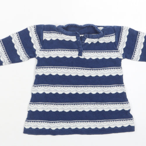 Nutmeg Baby Blue Striped Cotton Basic Blouse Size 3-6 Months Henley Button