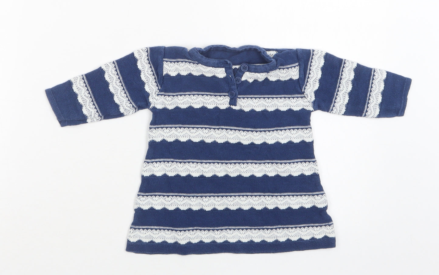 Nutmeg Baby Blue Striped Cotton Basic Blouse Size 3-6 Months Henley Button