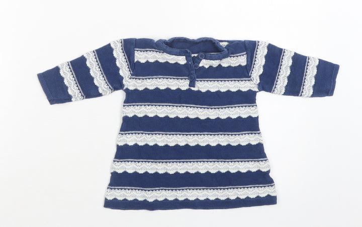Nutmeg Baby Blue Striped Cotton Basic Blouse Size 3-6 Months Henley Button