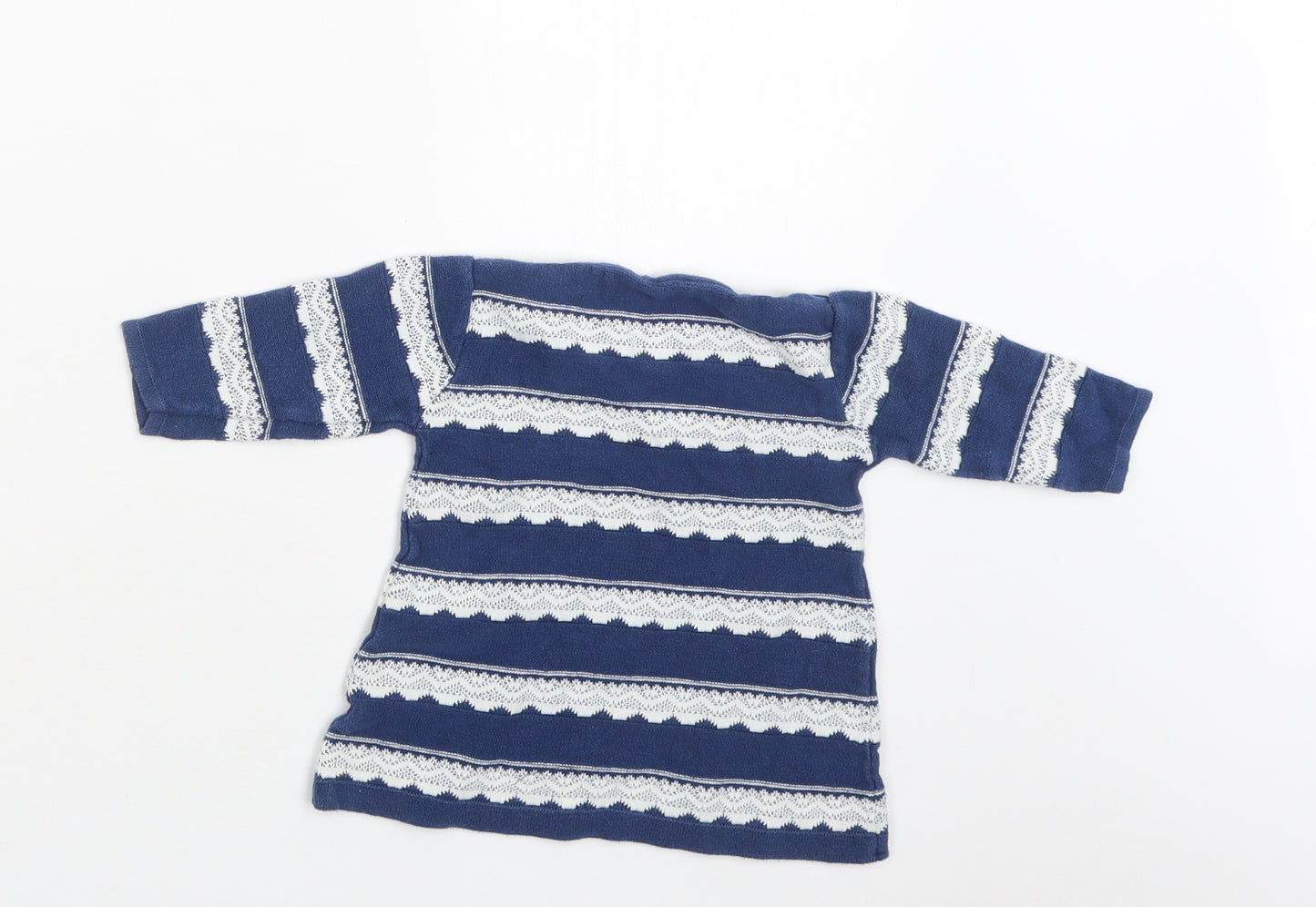 Nutmeg Baby Blue Striped Cotton Basic Blouse Size 3-6 Months Henley Button