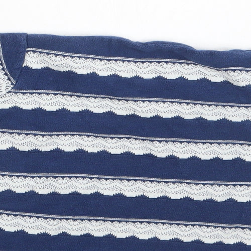 Nutmeg Baby Blue Striped Cotton Basic Blouse Size 3-6 Months Henley Button