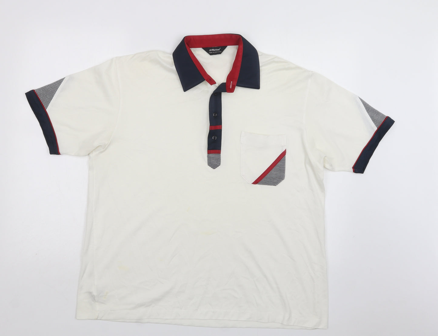 St Michael Mens White  Cotton  Polo Size L  Button