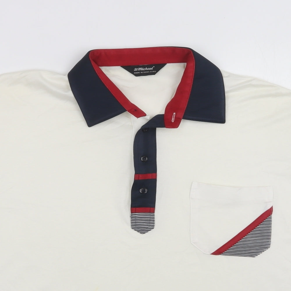 St Michael Mens White  Cotton  Polo Size L  Button