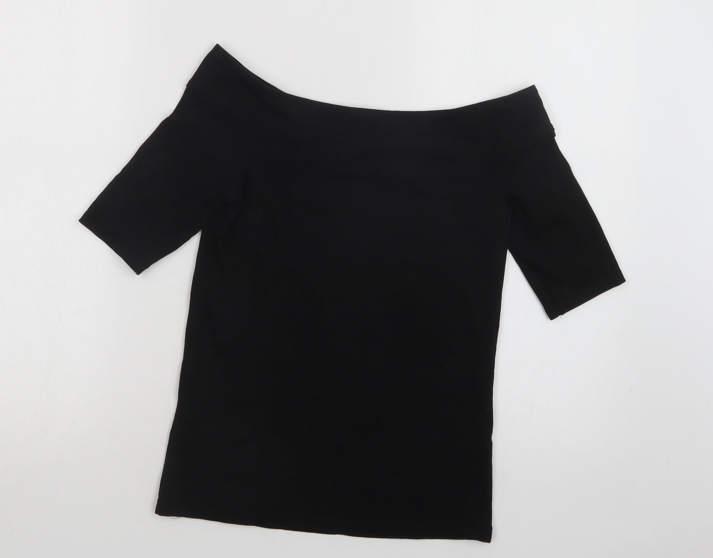 Papaya Womens Black  Cotton Basic Blouse Size 8 Boat Neck