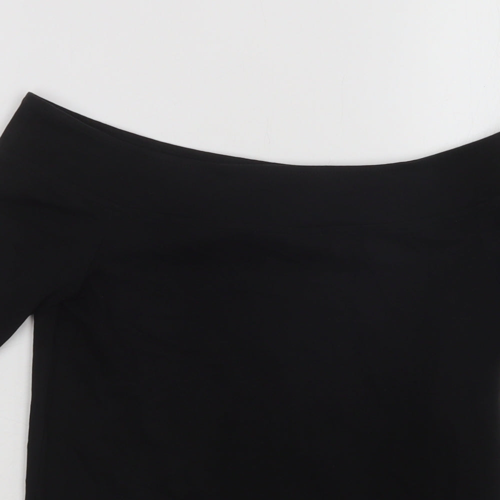 Papaya Womens Black  Cotton Basic Blouse Size 8 Boat Neck