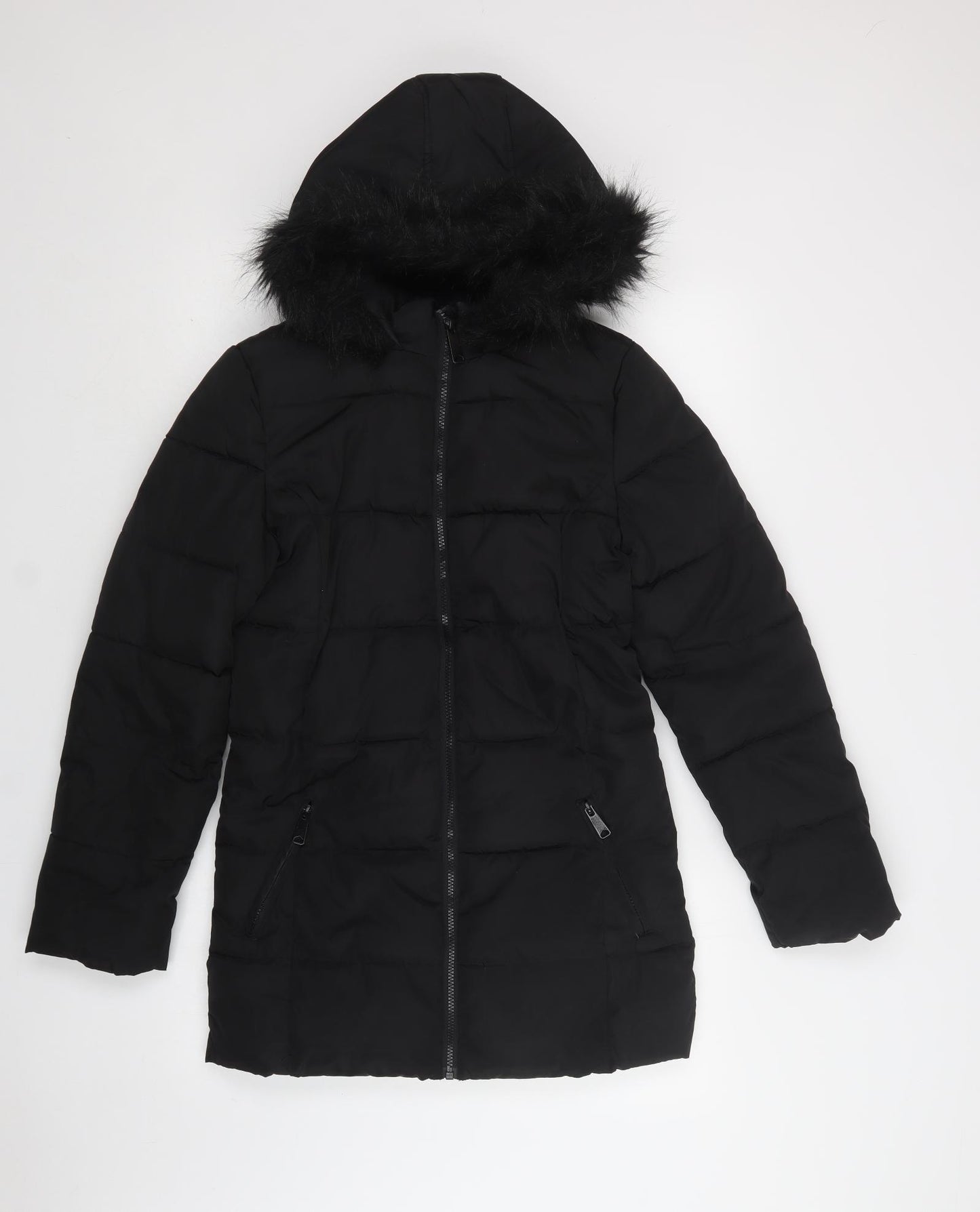 Miss E-Vie Girls Black   Parka Jacket Size 13-14 Years  Zip