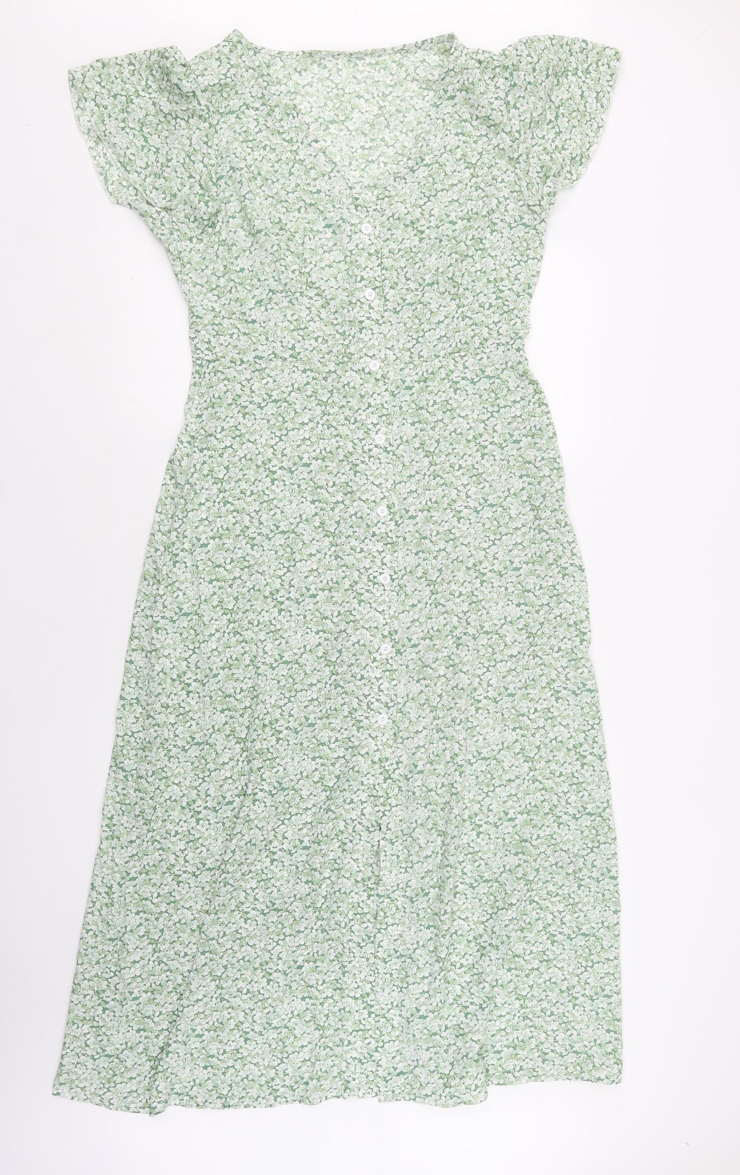 SheIn Womens Green Floral Polyester Maxi  Size L  V-Neck Button